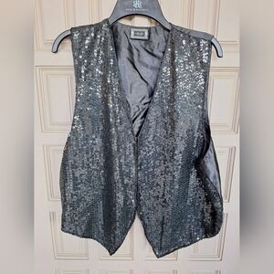 A.J. Sequined Vest SzL/XL Black Lined Tie Back Single Hook Closure Very Nice